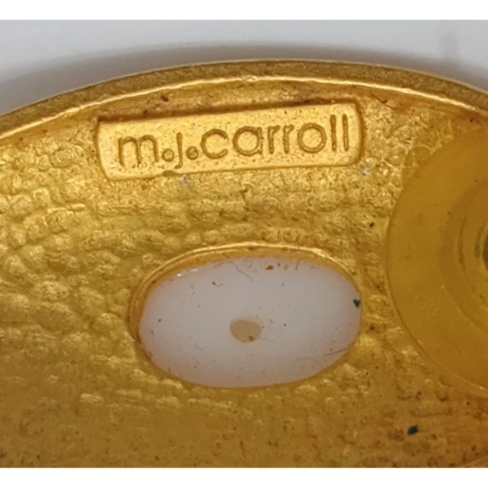 Vintage M.J. Carroll Gold Faux‎ Pearl Oval Pierced Earrings